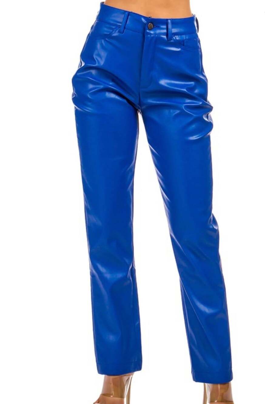 Dynamite Gisele 5 Pockets PU Pant Intense Sapphire Blue Size 2